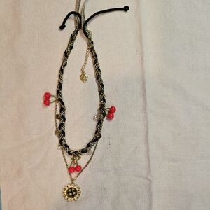Chic Black and Gold Necklace with Red Beads